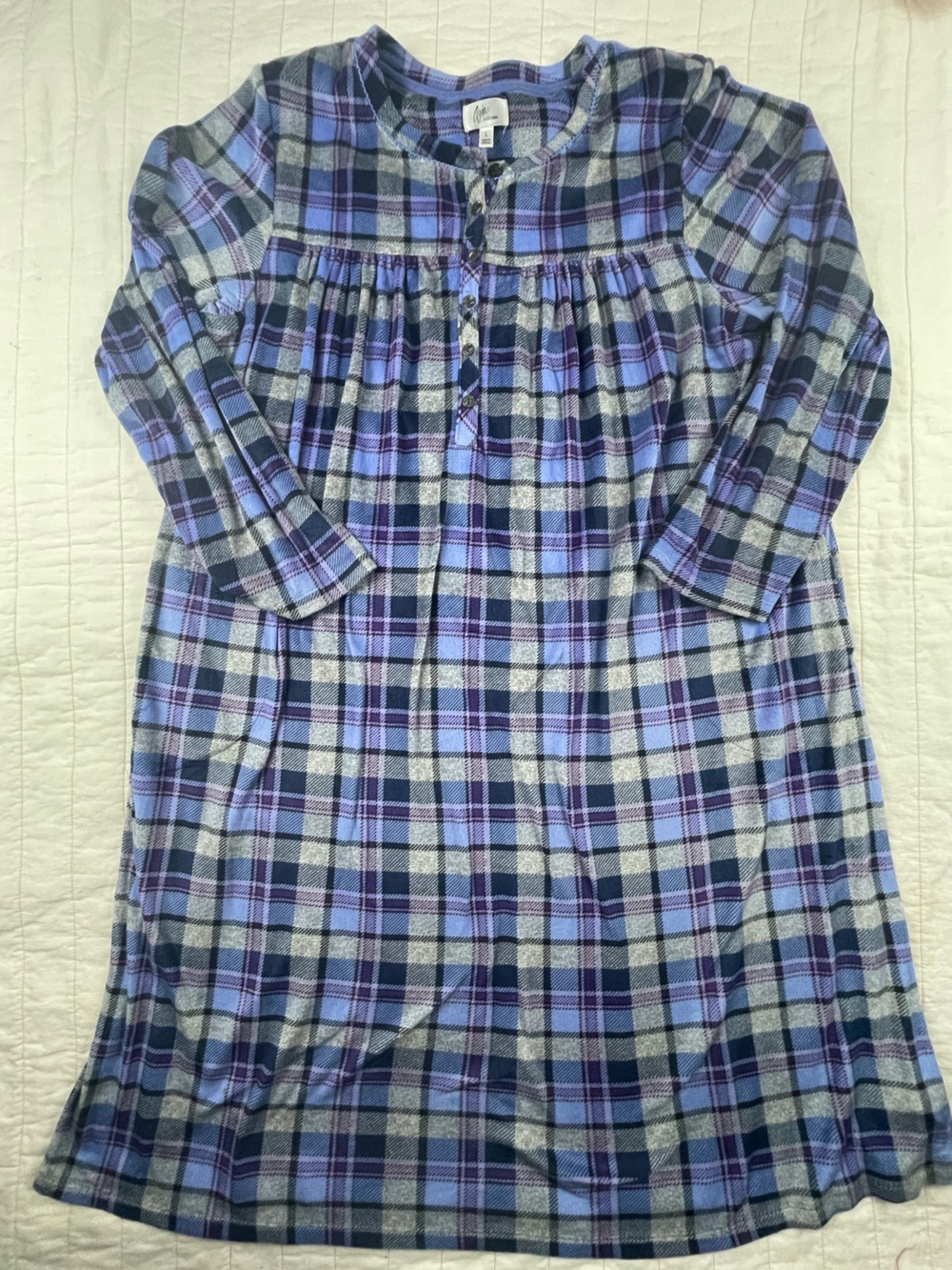 Aria Blue and Purple Plaid SUPER SOFT nightgown with pockets Large